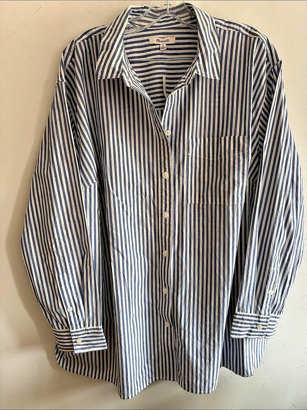 Madewell The Easy Shirt in Poplin Striped Cotton Button Down Blue & White 1X